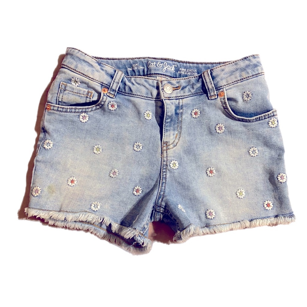 Girls Cat & Jack Embroidered Daisy Denim Shorts